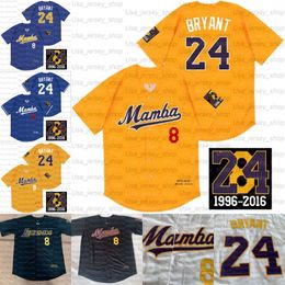 1978-2020 Mamba Forever Jersey Legends 8 24 Bryant Hommes Jeunesse Femmes Noir blanc Jaune Bleu Maillots de Baseball