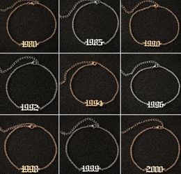 1980-2000 Geboortejaar akklak been armband sieraden personaliseer roestvrijstalen goud zilver aangepaste aantal enkels voor vrouwen