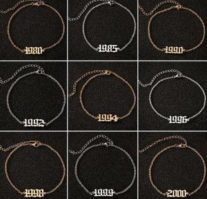 1980-2000 Geboortejaar akklak been armband sieraden personaliseer roestvrijstalen goud zilver aangepaste aantal enkels voor vrouwen