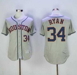 1980 2006 Retire BP Vintage 34 Nolan Ryan Baseball Jersey Hommes Cool Base Pull Pinstripe Flexbase Marine Bleu Orange Blanc Gris Couture