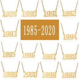 1980-2020 Rvs Verjaardag Jaarnummer Ketting Zilver Gouden Kettingen Initial jaar Ketting Dames Mode-sieraden