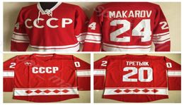 1980 CCCP Russia Jersey Ice Hockey Vintage 20 Vladislav Tretiak 24 Sergei Makarov Team Color Red All Centred Sport Breathable Top4231494