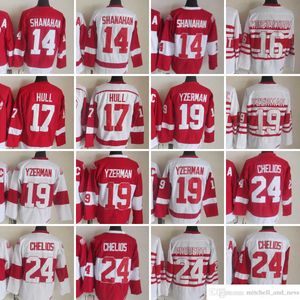 1980 Film Vintage Hockey 19 Steve Yzerman Jerseys CCM Borduurwerk 24 Chris Chelios 17 Brett Hull 14 Brendan Shanahan 16 Vladimir Konstantinov Jersey Rood Wit