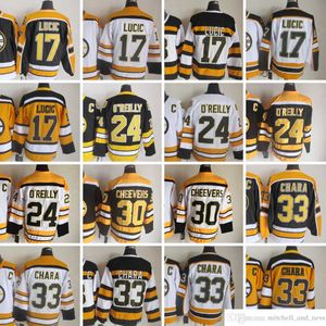 1980 Film Vintage Hockey 33 Zdeno Chara Jerseys CCM Embroderie 24 Terry O'Reilly 17 Milan Lucic Jersey noir blanc 75th Yellow Retro for Man