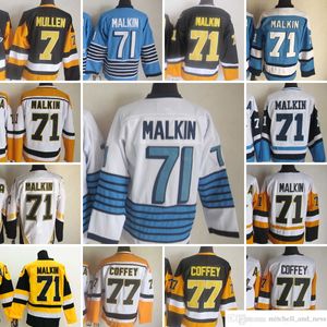 1980 Film Vintage Hockey 71 Evgeni Malkin Jerseys CCM broderie 77 Paul Coffey 7 Joe Mullen Jersey Blanc Black Jaune Blue Rétro