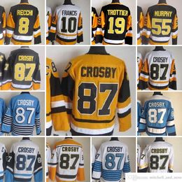 1980 Película Vintage Hockey 87 Sidney Crosby Jerseys CCM Bordado 55 Larry Murphy 19 Bryan Trottier Ron Francis Mark Recchi Jersey White Oraneg Black Blue Retro