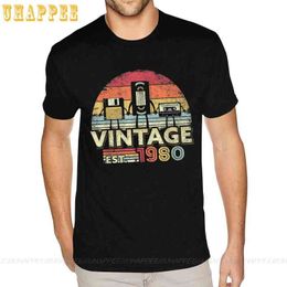 1980 Shirt Vintage 40ste Verjaardagscadeau T-shirts Grappige Muziek Tech Groothandel T-shirts 5XL Mens Plain Shirts G1222