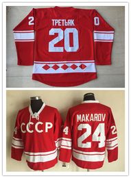 1980 Vintag CCCP Rusland Hockey 20 Vladislav Tretiak 24 Makarov Jerseys Goedkope Mens 100% Gestikt Rood Wit Alternatieve Retro Uniformen Goed