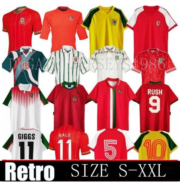 1982 1976 2000 2002 Maillots de football rétro de Pays de Galles 1991 1993 1994 1995 1996 1998 15 16 Giggs Hughes Bale Rush Boden Speed Vintage Classic Football Shirt xxl