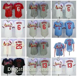 1982 1985 Retror Baseball Vintage1 Ozzie Smith 6 Stan Musial Jersey 13 Matt Carpenter Cooperstown Jersey cosido Azul Blanco Gris Beige