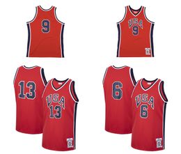 1984 Team USA Michael Jor Dan Basketball Jersey Mitch en Ness Chris Mullin Patrick Ewing Red Size S-XXXL