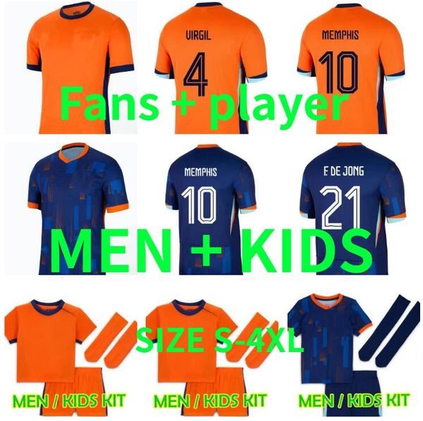 24 25 Países Bajos MEMPHIS European Holland Club Soccer Jersey 2024 Eurocopa 2025 Equipo nacional holandés Camiseta de fútbol Hombres Niños Kit MEMPHIS XAVI GAKPO Versión del jugador