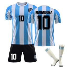 1986 Argentinië Home No. 10 Maradona Set Football Jersey met sokken