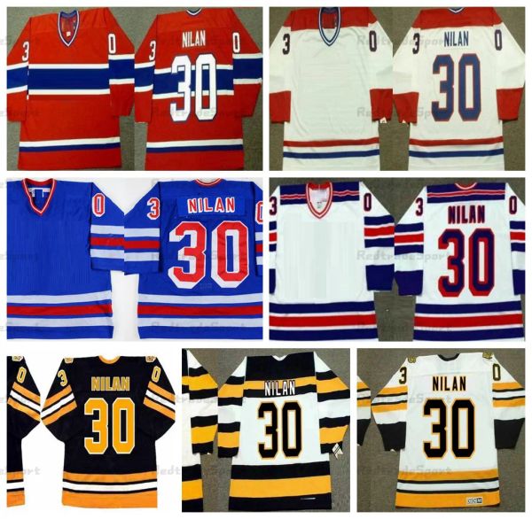 1988-89 Hombres Chris Nilan 30 Jerseys de hockey Personalizar vintage rojo azul negro 75th ed camisetas m-xxxl