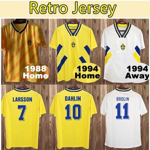 1988 Zweden Retro Larsson Mens Soccer Jerseys National Team 1988 1994 Retro Dahlin Brolin Ingesson Home Geel weg Witte volwassen voetbal shirts uniformen sweatshirt
