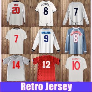 1989 2012 Jerseys de football rétro de Shearer Mens Owen Southgate Sheringham Scholes Gerrard Rooney Gascoigne Home White Away Football Shirts