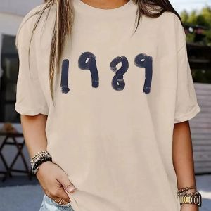 1989 Brief Print Vintage T-shirt Dames Trendy Mode Muziek T-shirt Oversized Korte Mouw Grafische T-shirts Muziekconcert