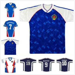 1990 1991 1998 1999 Maillot de football rétro Yougoslavie # 8 Mijatovic # 19 Savicevic Vintage Classic 90 91 Chemises de football qualité thaïlandaise S-2XL