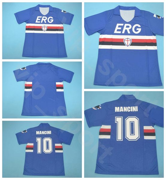 1990 1991 Retro Sampdoria Mancini Soccer Jersey Home Blue Ferri Vialli Cerezo Attilio Lombardo Kits de camisa de fútbol Número de nombre personalizado