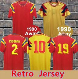 1990 Colombie VALDERRAMA ESCOBAR Costume adulte Maillots de football pour hommes GUERRERO Accueil Chemise de football Nostalgique Rétro Classique Uniformes Memoria