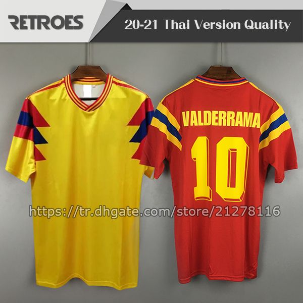 1990 Valderrama Retro Soccer Jersey Red Yellow Escobar Vintage Football Shirt 9 Guerrero Away Camisa de Futebol