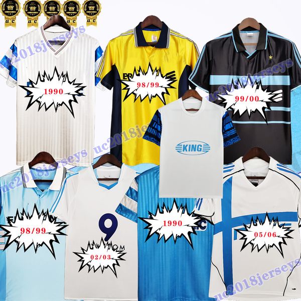 Manga larga 1990 waddle retro casera jersey de fútbol 91 92 93 98 99 02 03 05 06 Olympique de lejos cantona papin cantona desailly clásica regreso camisa de fútbol patrimonio blanco