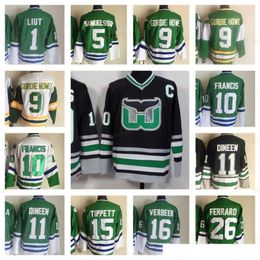 1991-1999 Movie rétro CCM Hockey Jersey broderie 1 Mike Liut 5 Ulf Samuelsson 9 Gordie Howe 10 Ron Francis 11 Kevin Dineen 15 Dave Tippett 16 Patrick Verbeek 26 Ferraro