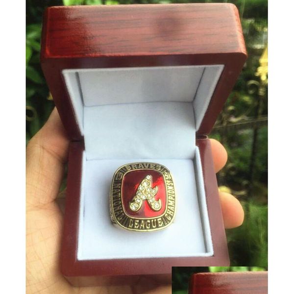 1991 Bague de championnat de l'équipe de baseball du monde des Braves avec boîte d'affichage en bois Souvenir Hommes Fan Cadeau 2023 Livraison directe en gros Dh1Br