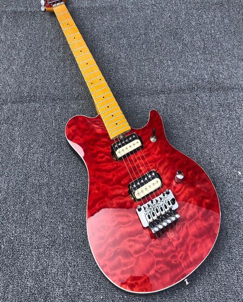 1991 Eddie Van Halen Wolf Ernie Axis Red Flame Maple Top Guitare électrique Manche en érable Floyd Rose Tremolo Bridge Écrou de verrouillage Chrom8654755