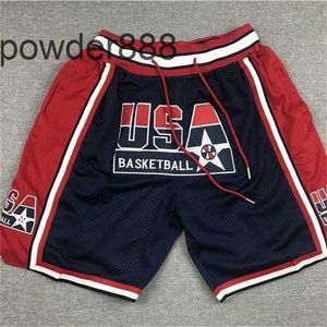 1992 American Dream Team pantalones de baloncesto de 4 bolsillos blancos y rojos estilo Jd pantalones cortos deportivos bordados de malla Retro