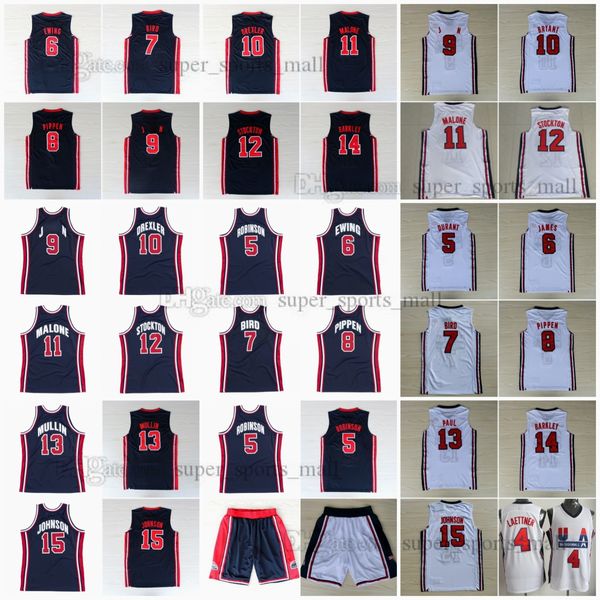 1992 Dream Team Retro Basketball Maillots 7 Bird 5 Robinson 10 Drexler 8 Pippen 11 Malone 12 Stockton 13 Mullin 15 Johnson14 Barkley 4 Laettner