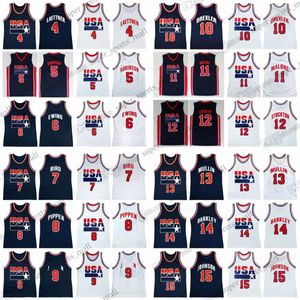 1992 Retro basketbalshirts 6 Ewing 7 Bird 5 Robinson 10 Drexler 8 Pippen 11 Malone 12 Stockton 13 Mullin 15 Johnson 14 Barkley 4 Laettner Stitched Jersey