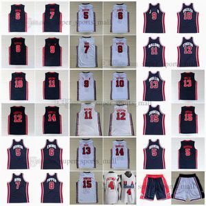 1992 Retro Jersey Basketball Barkley Laettner Oiseau Robinson Drexler Pippen Malone Stockton Mullin Johnson Cousu Jersey Shorts