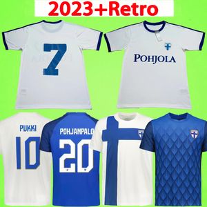 Retro 1982 Finlandia camisetas de fútbol 23 24 PUKKI SKRABB RAITALA POHJANPALO KAMARA SALLSTROM JENSEN LOD Equipo nacional Camisetas de fútbol Uniforme 82 83 Vintage