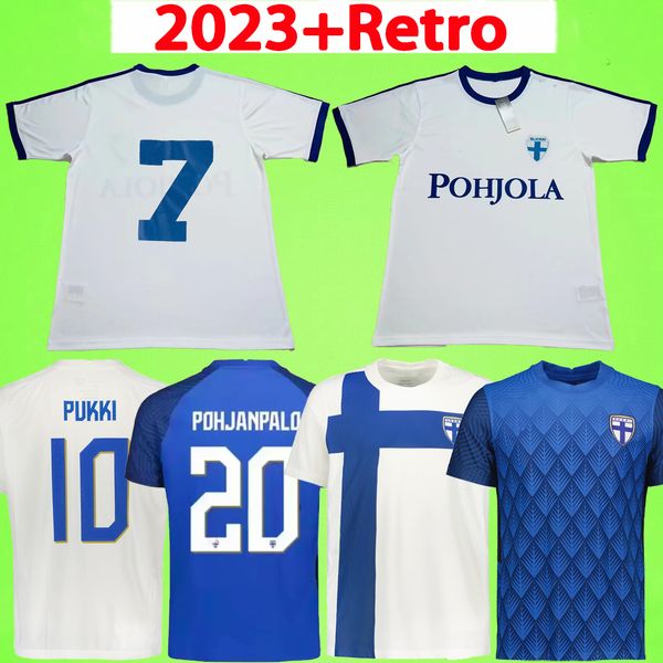 Rétro 1982 Finlande Soccer Jerseys 23 24 PUKKI SKRABB RAITALA POHJANPALO KAMARA SALLSTROM JENSEN LOD Équipe nationale de football Chemises Uniforme 82 83 Vintage