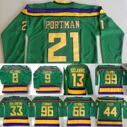 1993 Film Rétro Hockey Vintage 66 Gordon Bombay Jersey CCM 99 Adam Banks 96 Charlie Conway 21 Dean Portman 44 Fulton Reed 33 Greg Goldberg Classic Retire Mens Vert