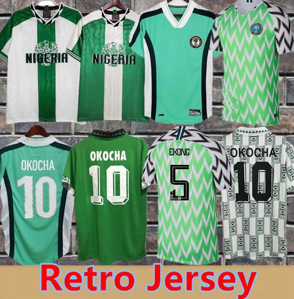 1994 1996 1998 18 MIKEL MUSA EKONG IHEANACHO OKOCHA FINIDI Camisetas de fútbol retro para hombre Equipo nacional KANU Inicio Verde Blanco Camiseta de fútbol visitante Uniformes de manga corta