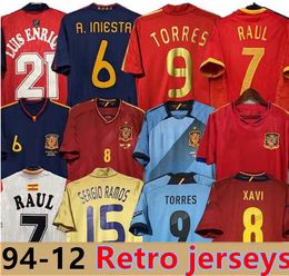 1994 2010 Heren CAMINERO PUYOL A.INIESTA PIQUE voetbalshirts met lange mouwen Nationaal team TORRES ISCO M.ASENSIO Thuis Rood Uit Blauw Footall Shirts