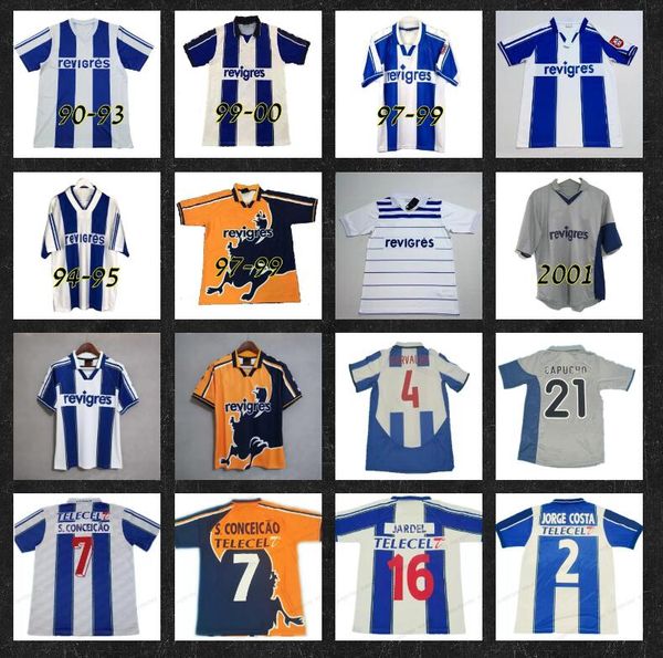 1994 95 97 99 Porto Retro Soccer Jerseys MACIEL CARVALHO 2001 03 04 Coupe Finale à domicile Hommes Kits Déco Bleu Classique Uniforme McCARTHY DERLEI Finales Vintage Football Shirt