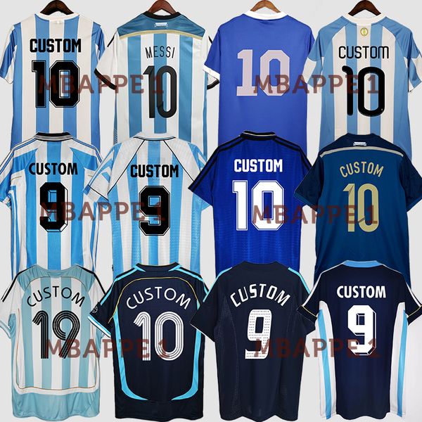 1994 Argentine Retro Soccer Jerseys Maradona 1978 1986 1998 2006 Maillot de football vintage Batistuta SIMEONE Riquelme AIMAR Top Kit de football de qualité thaïlandaise