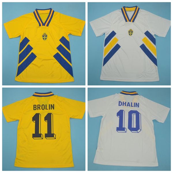 1994 Retro Sweden Vinatge 7 Larsson Soccer Jersey 11 Brolin 10 Dhalin 9 Kallstrom 1 Isaksson 16 Svensson 2 Kits de chemise de football Lustg Olsen