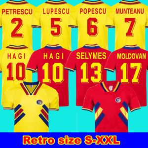 1994 Roumanie Hagi rétrohome à l'extérieur Petrescu Munteanu Roumanie Retro Soccer Jerseys Lupescu Moldoudan Selymes Embroidery Popescu Lupescu Hagi 10