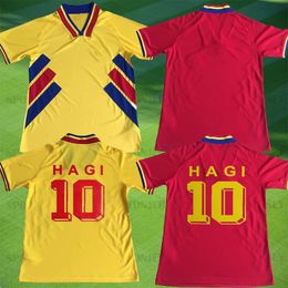 1994 Roemeense nationale ploeg Voetbalshirts heren HAGI RADUCIOIU POPESCU ROEMENIË Thuis Geel Uit Rood RETRO Voetbalshirt Tops met korte mouwen