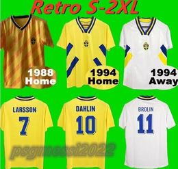 1994 Suède Larsson Mens Soccer Jerseys Team National Retro Dahlin Brolin Ingesson Home Yellow Away White Adult Brolin Football Shirts Uniforms 666