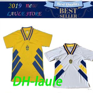 1994 Suecia camiseta de fútbol casa amarilla Retro 94 clásico antiguo # 11 BROLIN # 10 DAHLIN # 7 LARSSON Vintage Maillot camisetas de fútbol blancas de visitante