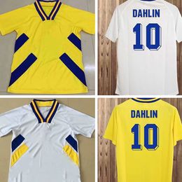 1994 Suecia LARSSON Camisetas de fútbol retro Equipo nacional DAHLIN BROLIN INGESSON Hogar Amarillo Visitante Blanco Camisetas de fútbol para adultos Uniformes Classic Vintage De Foot