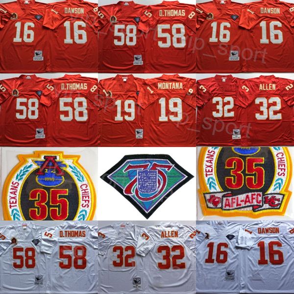 1994 Vintage Football 16 Len Dawson Jerseys 19 Joe Montana 58 Derrick Thomas 32 Marcus Allen Retro 35e 75e anniversaire de l'équipe couleur rouge blanc Ed pour les fans de sport