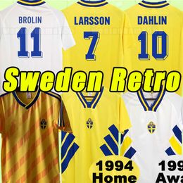 1994 Copa del mundo Suecia Versión retro Camisetas de fútbol Inicio DAHLIN BROLIN LARSSON Camisa para hombres Uniforme de fútbol personalizado