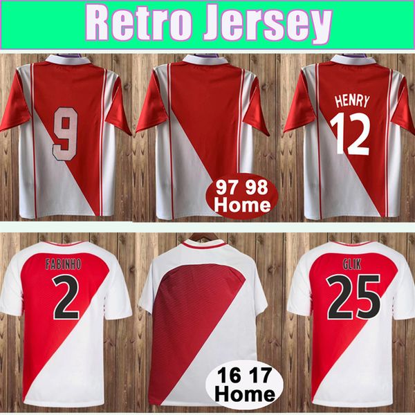 1997 1998 en tant que monaco FC Mens Retro Soccer Jerseys Henry Riise 16 17 Falcao Glik Fabinho Home Football Shirts à manches courtes Uniformes adultes