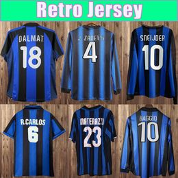 1995 1996 Baggio Retro Mens Jerseys Sneijder Materazzi J. Zanetti R. Carlos 09 10 Camisa de fútbol de mangas largas en casa Uniformes para adultos